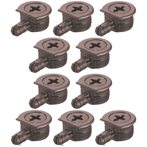 10x Boîtier d'assemblage ferrure d'angle avec goujon d'écartement en plastique de haute qualité Connecteur Verrouillage Panneau Aggloméré Meuble Excentrique, marron