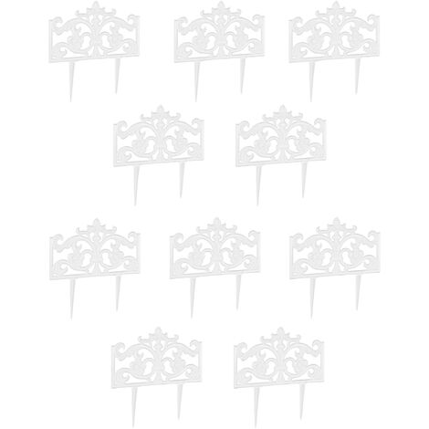 10x Bordura per Aiuola in Ghisa, da Fissare Bordatura Decorativa Retro, Misure per Recinzione HLP 37 x 36 x 2 cm, Bianco