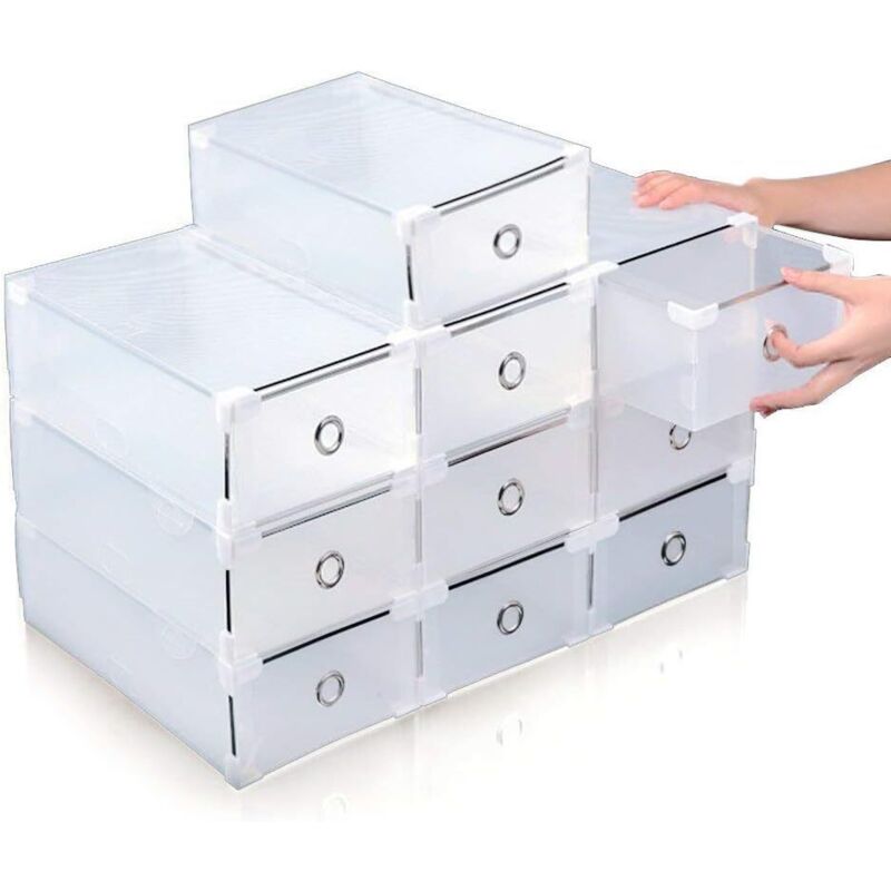 Mowze - 10X bote à chaussures stockage de chaussures bote empilable étagère à chaussures avec couvercle en plastique transparent