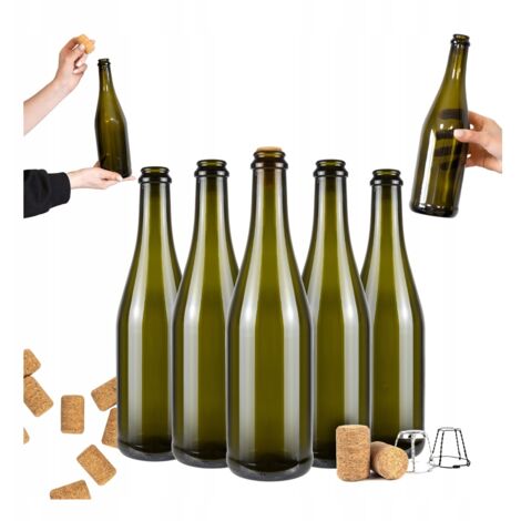 10x Botella de Cristal para Champ谩n, Sidra, Vino 750 ml Oliva Champ谩n 0,75 l