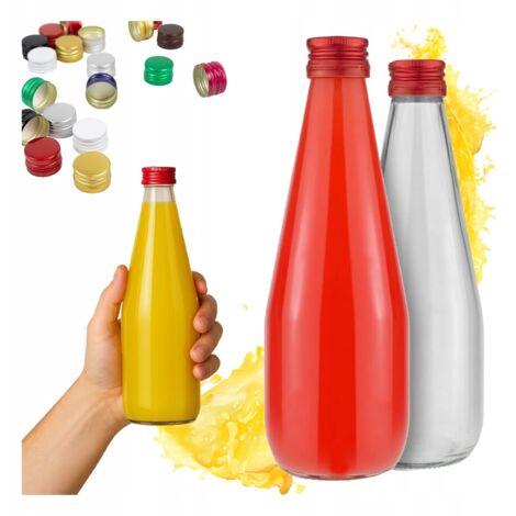 10x BOTELLA DE ZUMO CON GOTA 330ml + TAP脫N BOTELLAS DE VIDRIO PARA JARABE Y LICOR