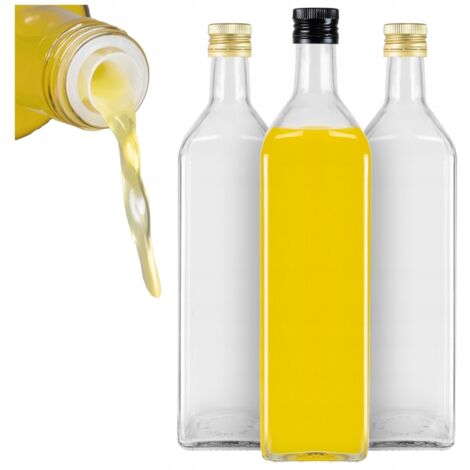 10x Bottiglia di MARASCA TRASPARENTE 1000 ml CON DISPENSER per olio d'oliva, aceto, succo 1l