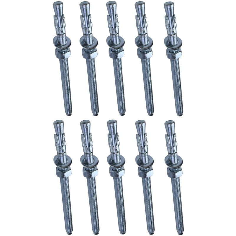 10x Boulon Vis d'ancrage filetage long, Goujon à expansion - M8x120mm - en acier zingué - pour béton, pierre