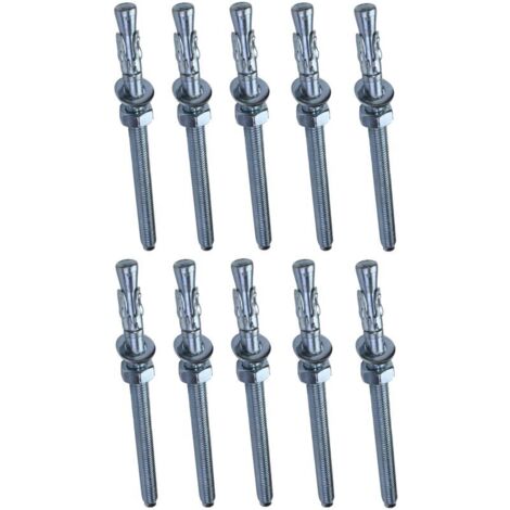 10x Boulon Vis d’ancrage filetage long, Goujon à expansion - M8x120mm - en acier zingué - pour béton, pierre