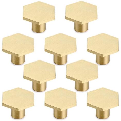 10x Bouton de Tiroir Hexagonal Poignée de Meuble Monotrou pour Armoire Commode Porte avec Vis Or
