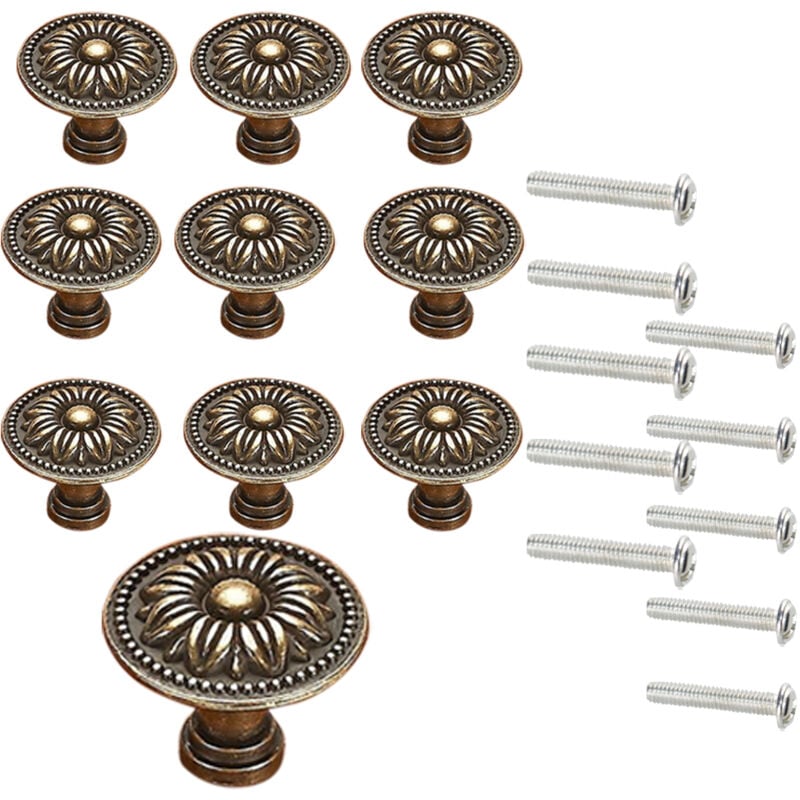 10 x Boutons de Tiroir Vintage 35MM Poignées d'Armoires Design Fleur pour Commode Armoire Meuble