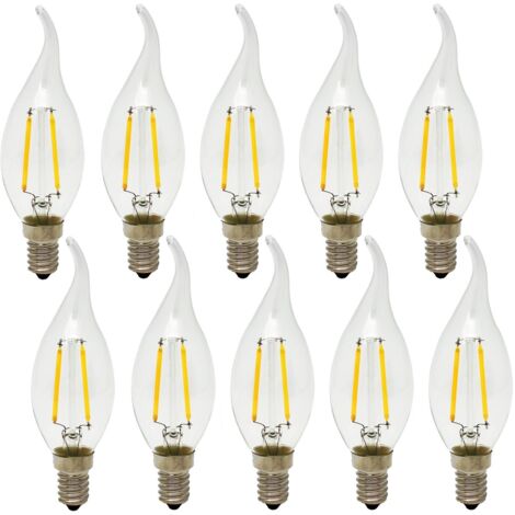 10X C35 E14 Ampoule Filament LED Edison Antique Flamme Lampe, 2W/150LM, Non-Dimmable, Blanc Chaud 2700K, Ampoule à Incandescence Équivalent 15W, AC220-240V