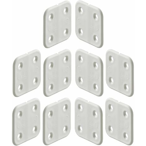 10x Charnière sans articulation 40 x 40mm forme de lame arrondie 4 trous Meuble Porte Coffre Armoire Placard Raccord Ferrure, en plastique blanc