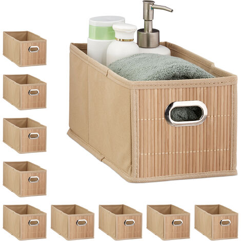 Relaxdays Contenitore Portaoggetti in Bambù, Set 2 Ceste da Bagno con  Manici, Scatole Pieghevoli da 15 Litri, Bianco