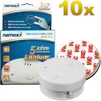 2X Detector de Humo Nemaxx Mini-FL2 Mini Detector de Fuego y Humo Detector con bater/ía de Litio de Acuerdo con la Norma DIN EN 14604 Nemaxx Pad de fijaci/ón Adhesiva Quickfix NX1
