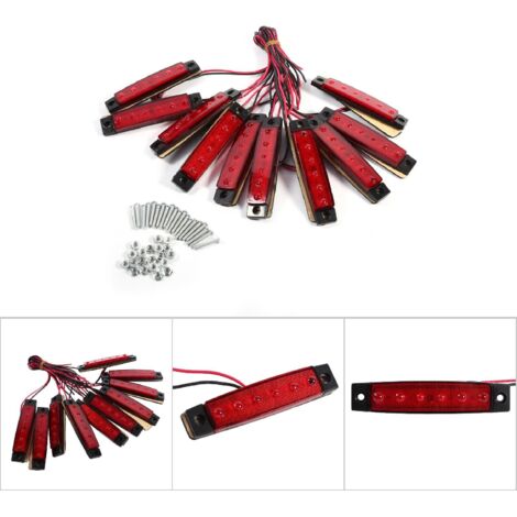 10x Feux de Gabarit à LED Rouge pour Camion, Fourgon, Caravane - 6 LED par Feu, Éclairage de Signalisation Latéral