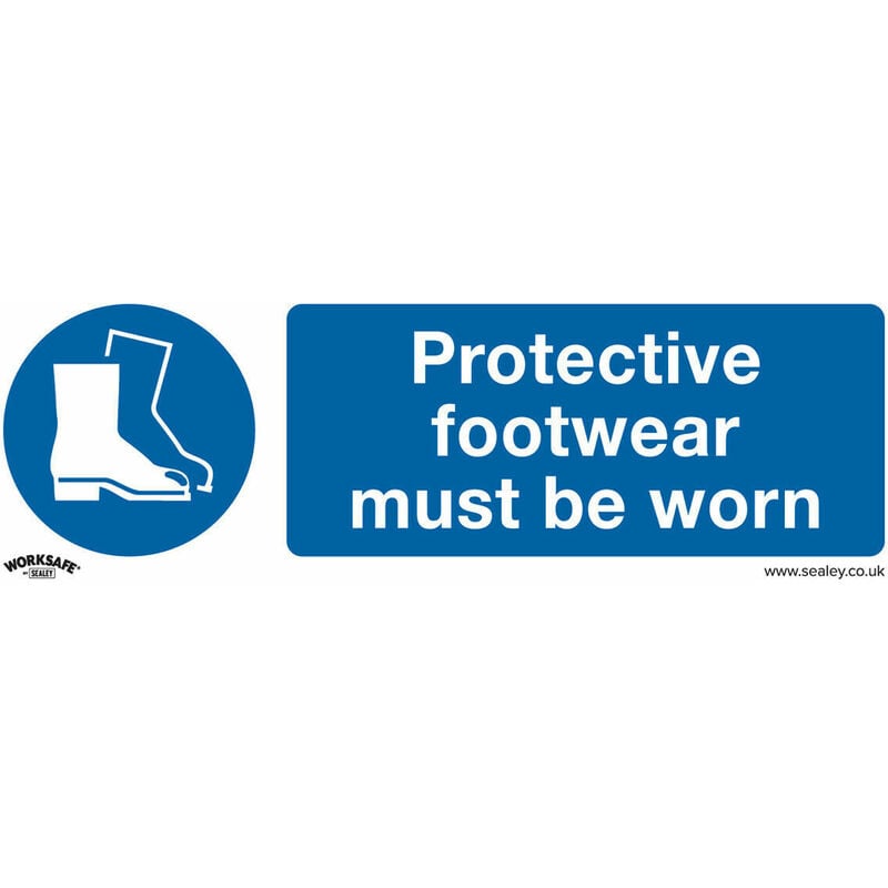 Loops - 10x foot protection must be worn Safety Sign - Self Adhesive 300 x 100mm Sticker