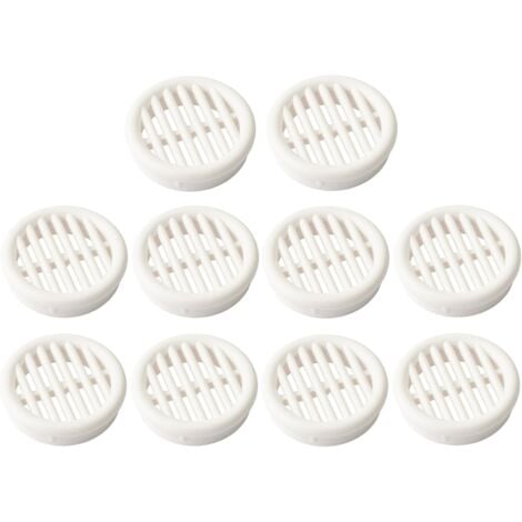 10x Griglia di ventilazione plastica tonda diametro installazione 35 mm totale 37 mm da incasso areazione dell'aria, Bianco