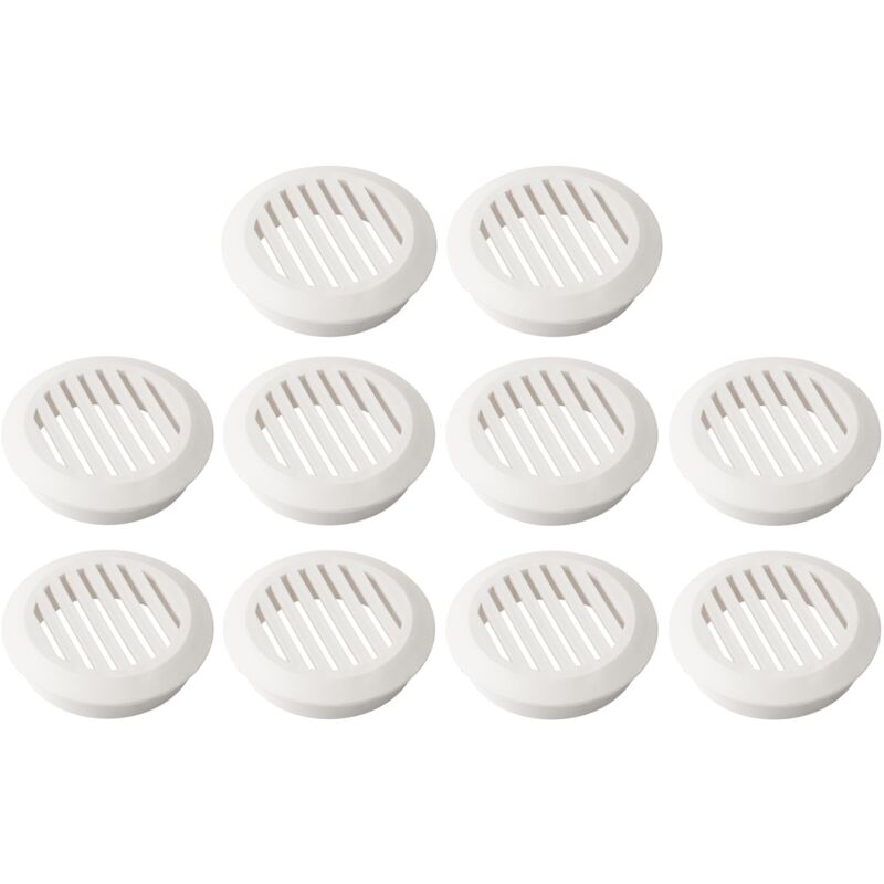 10x Grille de ventilation aération ronde plastique diamètre encastrement 50mm hauteur 12.5mm cache protection plafond mur menuiserie, blanc