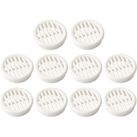 10x Grille de ventilation aération ronde plastique diamètre encastrement 54.5mm hauteur 11.5mm cache protection plafond mur menuiserie, blanc