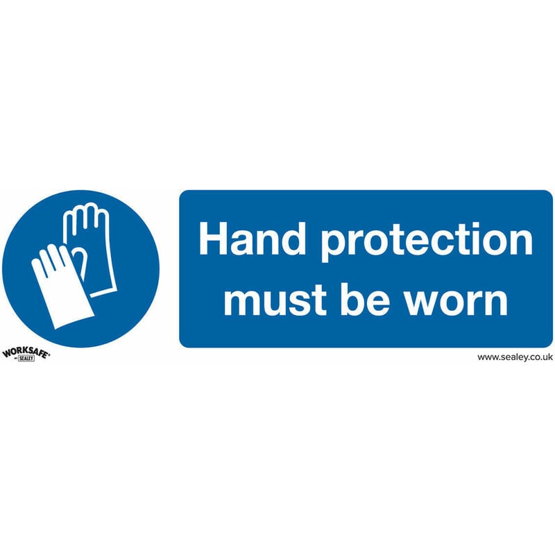 Loops - 10x hand protection must be worn Safety Sign - Rigid Plastic 300 x 100mm Warning