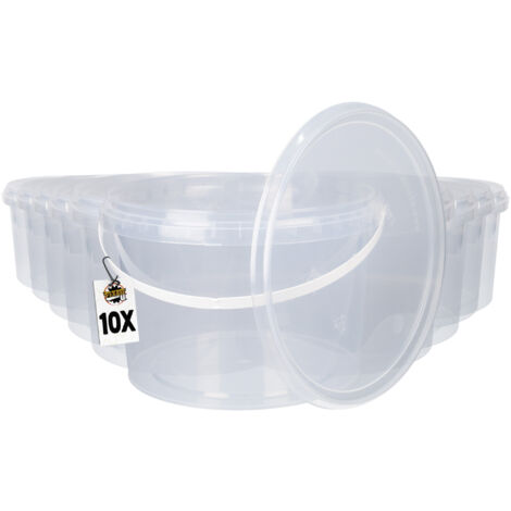 10x Kunststoffeimer mit Deckel, PP, rund, transparent 2 L