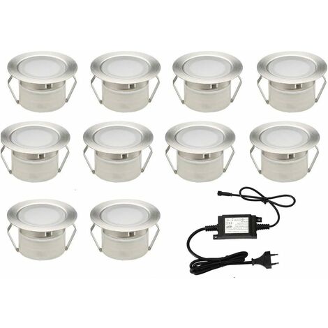 10x Lampe de Spot A LED pour Terrasse Enterré Plafonnier DC12V 1W IP67 Ø32mm Lampe Extérieur Déco Pour Chemin Escalier Piscine Lampe blanc chaud