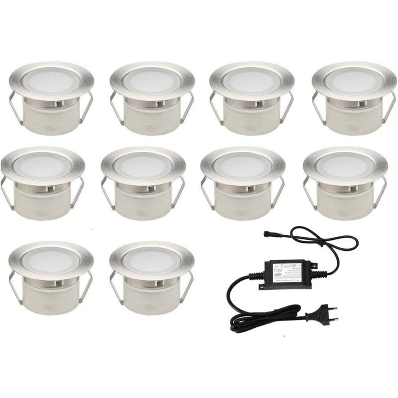 10x Lampe de Spot A LED pour Terrasse Enterré Plafonnier DC12V 1W IP67 Ø32mm Lampe Extérieur Déco Pour Chemin Escalier Piscine Lampe blanc chaud