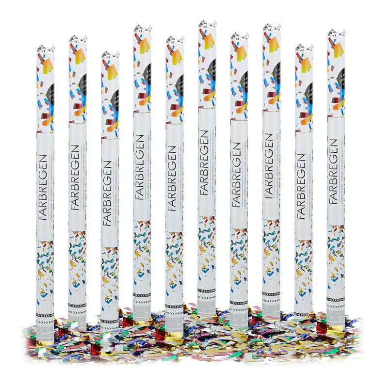 Relaxdays - 10x Lanceurs confettis 80 cm canons party popper plusieurs couleurs fête décoration mariage cadeau portée 6-8 m, différentes couleurs