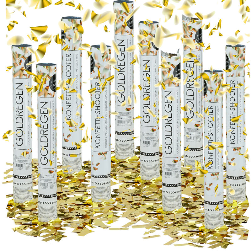 Relaxdays - 10x lanceurs de confettis canons cotillons dorés or décoration mariage cadeau fête party popper 40 cm portée 6-8 m, doré métallique