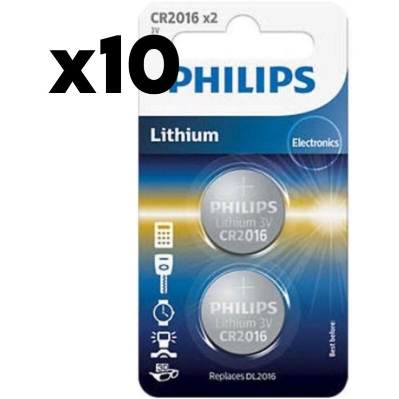 10x Lot de 2 piles CR2016