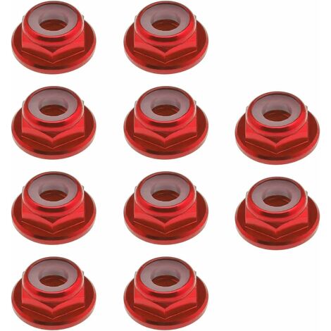 10x M4 Écrous à Bride en Alliage d'aluminium Insert Écrous Hexagonaux Autobloquants,Rouge