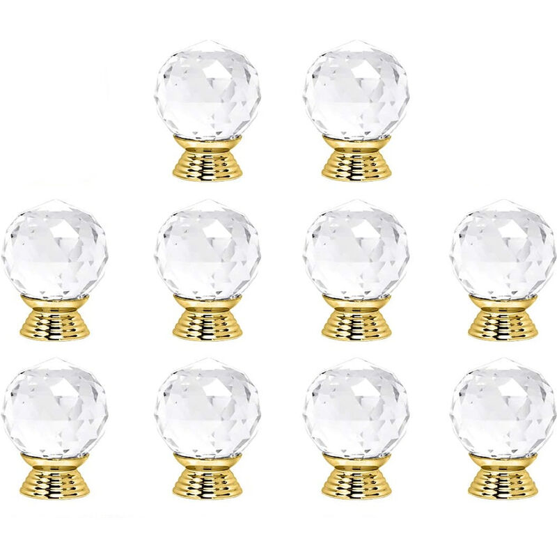 Image of Petites Ecrevisses - 10 Pezzi Pomelli per Mobili Cristallo 30mm Maniglia Rotondo per Mobili Armadietto con Viti Oro