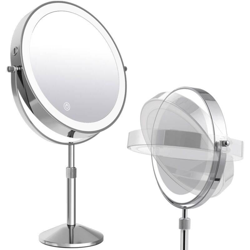 10X Miroir Grossissant Lumineux 20cm, Hauteur Réglable Table Miroir sur Pied Maquillage, Rechargeable Miroir Rasage, 3 Couleurs Lumière,(T840C10X)