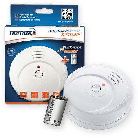 10x Nemaxx SP détecteurs de fumée durable avec 10 ans pile au lithium 9V - DIN EN 14604 : 2005/AC : 2008 certifié