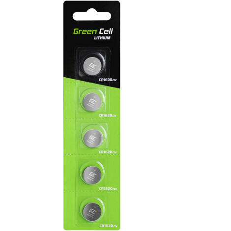 10x Pila de botón de Litio 3V 70mAh CR 1620 CR1620 Green Cell, Baterías potentes para Dispositivos electrónicos, Llaves de Coche, mandos a Distancia, Placas Base de Ordenador, 10 Unidades
