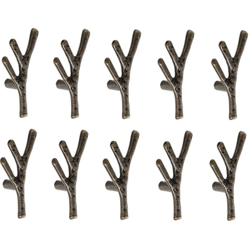 10x Poignée Meuble en Forme de Branche Poignées Armoires en Alliage de Zinc avec Vis Bronze - Trou Unique