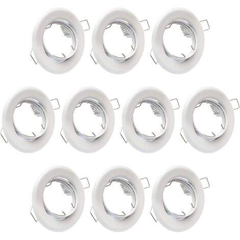 10x Projecteurs Spot Encastrable Gu10 Set - 10 Pices Cadre De Montage En Blanc Avec Douille Gu-10 Pour Lampes A Led Ou Halognes, Orientable A 30,