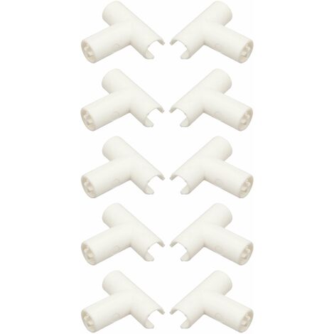 10x Raccord équerre de fixation en PVC pour traverse ronde Ø11mm forme de T Support Tube Tuyau Tringle Rail Placard Tiroir Encastrement Connecteur, blanc