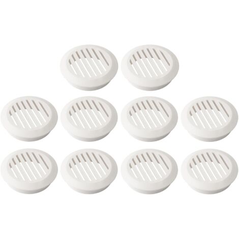 10x Rejilla de ventilación redonda de plástico, diámetro de hueco 50 mm, altura 12,5 mm, cubierta protectora de techo, pared, carpintería, color blanco