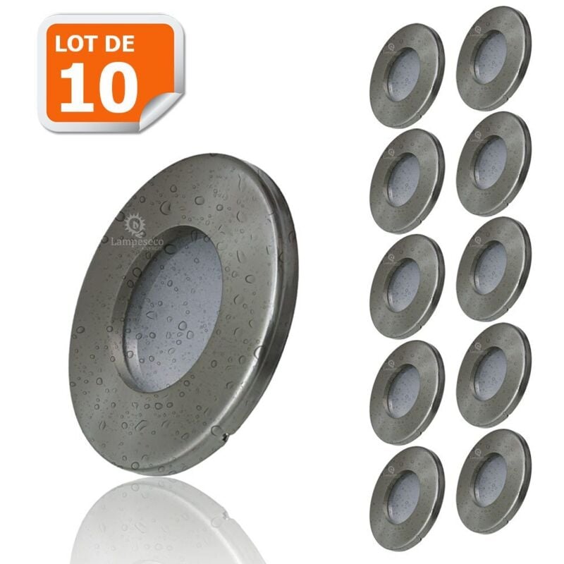 10 Spots led Encastrables Alu Brossé Etanche IP44 Pour Salle de Bain Blanc Chaud