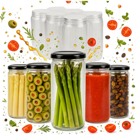10x Tarro largo 500ml para mermelada, miel, conservas, pepinos, especias + tapa 0,5l