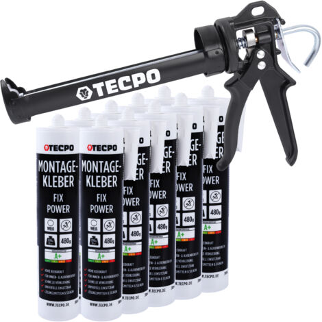 10x TECPO Universal Montagekleber Ultra FIX Power Baukleber 480g Weiß + Kartuschenpresse Kartuschenpistole 25:1