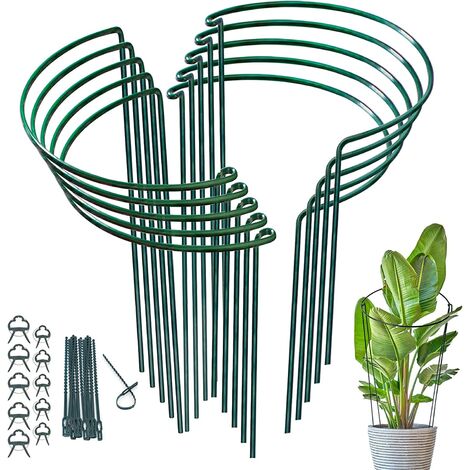 10x Tuteurs Pour Plantes, Piquets Verts Demi-Ronds Support Pour Plantes Support Plante,Aidez Vos Plantes à Pousser - Anneau de Support de Plante Pieux à Hortensias,Pivoines,Plantes Vivaces(25cmx40cm)