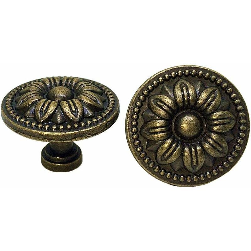 10x Vintage Closet Door Drawer Knobs 35mm Flower Design Brass Kitchen Cabinet Handles, For Dresser and Cabinet, Antique Bronze