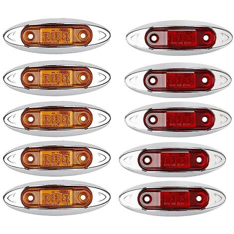 10x wasserdichte LED-Seitenmarkierungsleuchte, LED-Freiheitslampen, 3 LEDs mit Chromgehäuse für LKW-Anhänger R