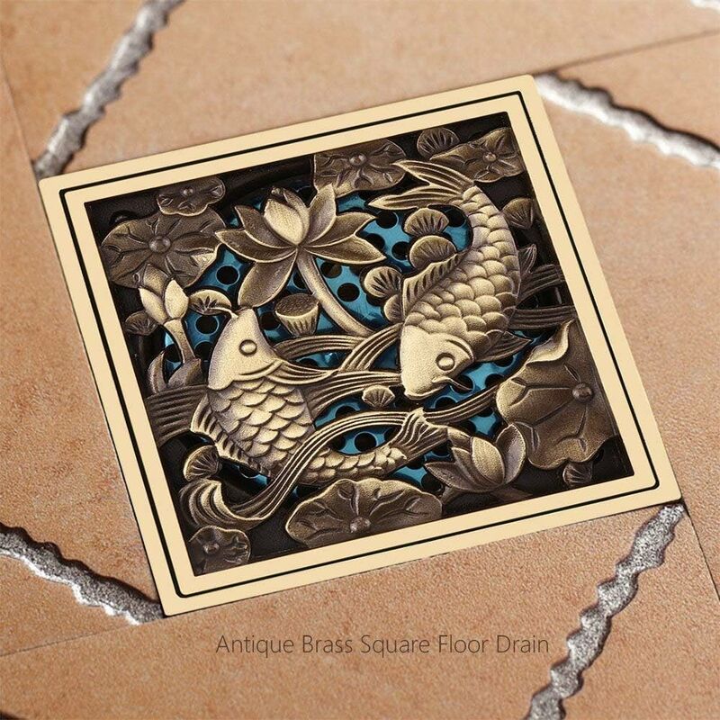 10x10cm Siphon de Sol pour Douche, Drain de Plancher de Salle de Bain en Laiton Drainage de Douche pour Salle de Bain,
