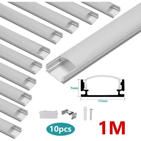 10x1m Profilé Aluminium LED Angle Anodisé Diffuseur laiteux pour Ruban Bande LED Couvercle Blanc Opaque Forme en U - argent