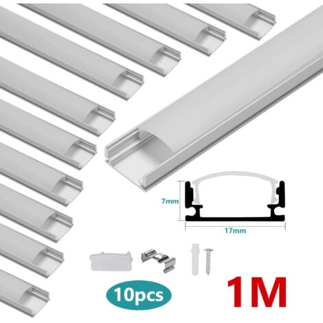 SWANEW 10x1m Profilé Aluminium LED Angle Anodisé Diffuseur laiteux pour Ruban Bande LED Couvercle Blanc Opaque Forme en U - argent