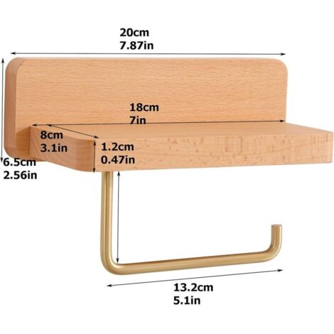 (10x20 CM) Doppelter Toilettenpapierhalter aus massivem Buchenholz, Wandmontage, selbstklebend, abgerundete Ecken, Badezimmerdekoration (Buche, 3,93'' x 7,87'')