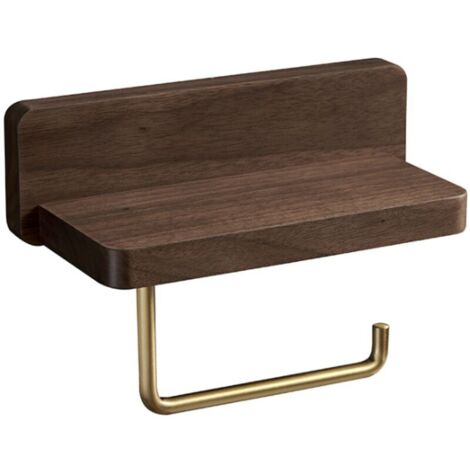 (10x20 CM) Portarotolo carta igienica doppio in legno massello di faggio, montaggio a parete, autoadesivo, angoli arrotondati, arredo bagno, portarotolo in noce nero