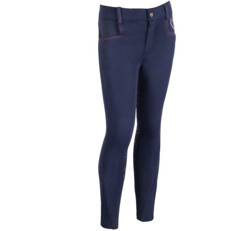 11/13 anni, Blu navy 6900: Pantaloni da bambina per equitazione modello Alva con silicone totale
