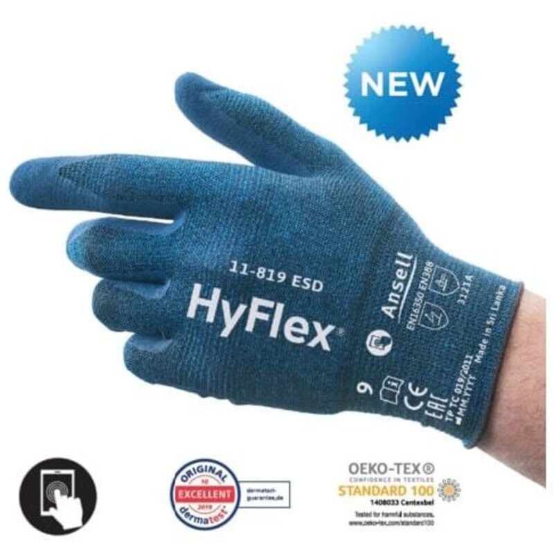 11-819 esd 18G Liner Palm Foam Nitrile Gloves Size Size 10 - Ansell