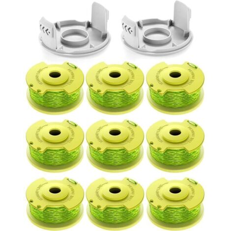 11 bobines de fil de rechange pour coupe-bordures Ryobi One+ - Diamètre 2,0 mm, longueur 3,4 m - Compatible AC14RL3A - Lot avec 9 bobines et 2 couvercles - Performance fiable.