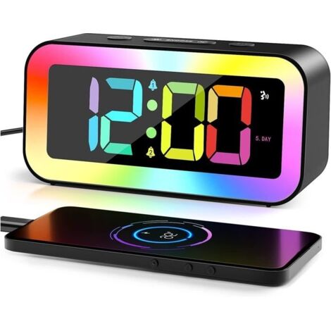(11 Couleurs (Jaune))Eveil Lumière LED Radio Réveil Matin Lumineux Lampe de Chevet 20 Niveaux de Luminosité Simulateur d'Aube et Crépuscule 2 Réveils